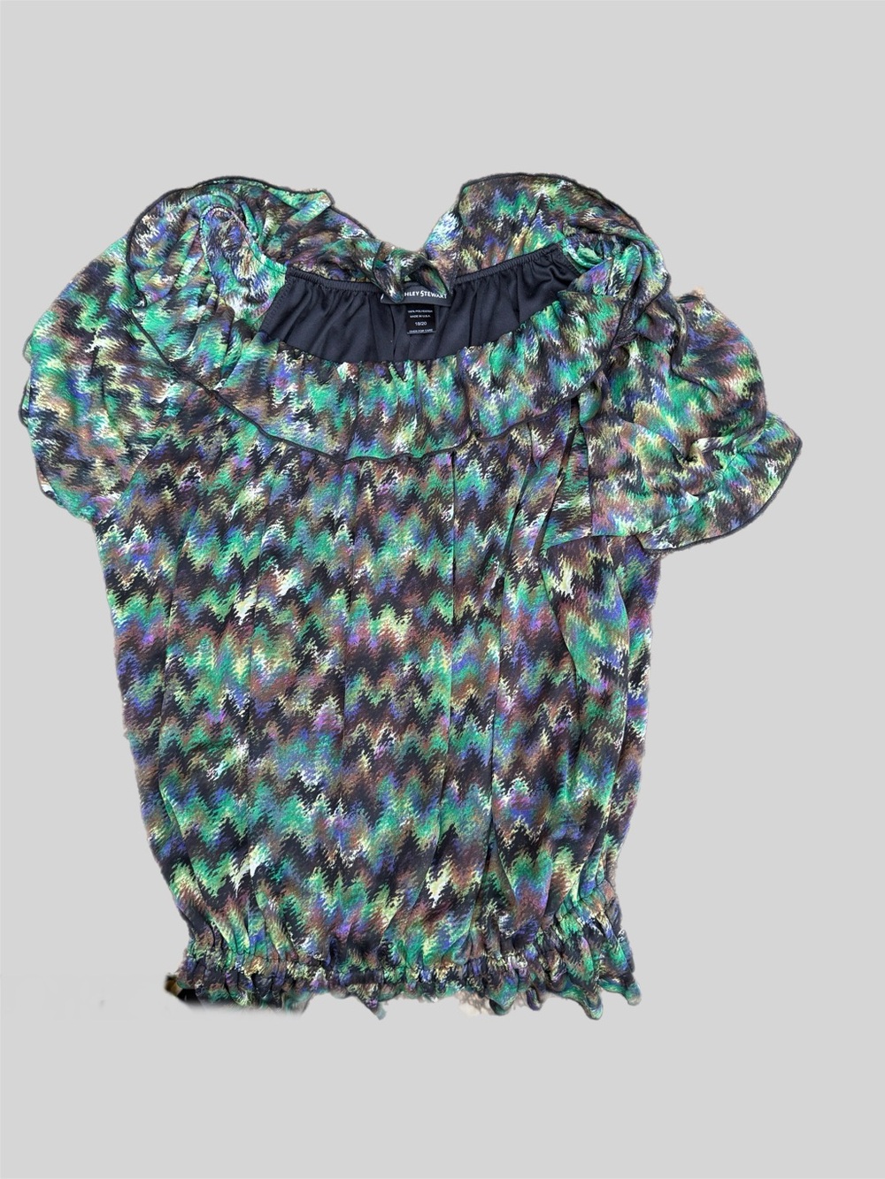Missoni-Inspired Iridescent Green/Blue/Purple Ruffle Sleeve Top